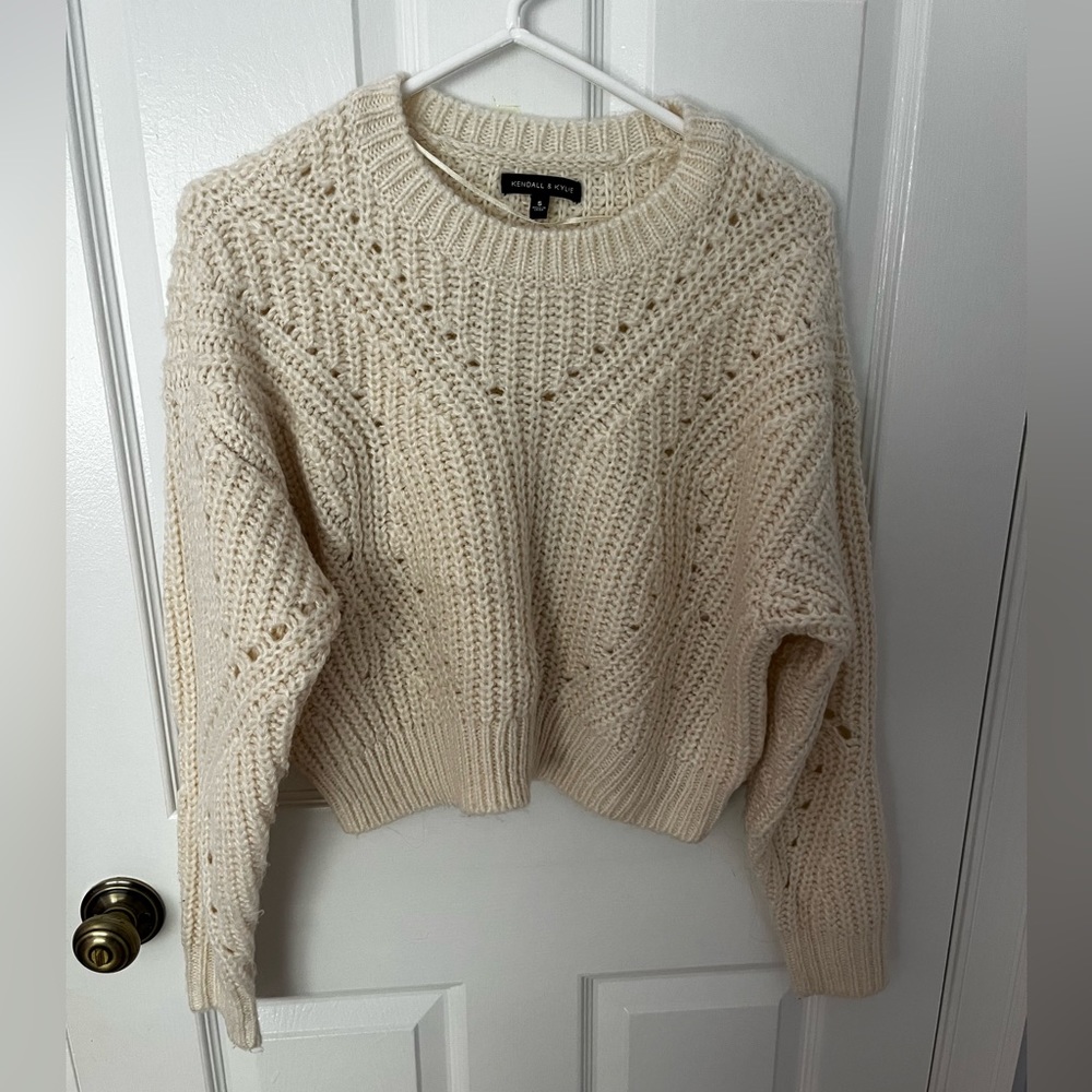 Cream cropped cable knit sweater